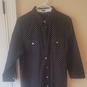 NWOT Jones New York Signature Black White Polka Dot Long Sleeve Shirt Dress